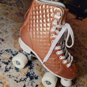 NEW Roller Skates: Painted Metallic Rose Gold - White light up Wheels si…